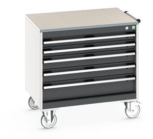 cubio mobile cabinet with 5 drawers & lino worktop. WxDxH: 800x650x790mm. RAL 7035/5010 or selected Bott Mobile Storage 800 x 650